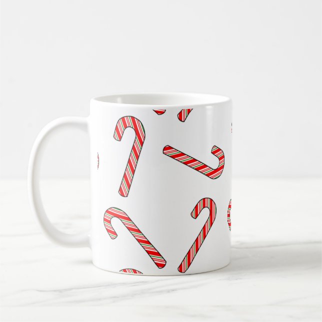 Caneca De Café Desenhos De Candy Cane Em Branco Verde Vermelho (Esquerda)