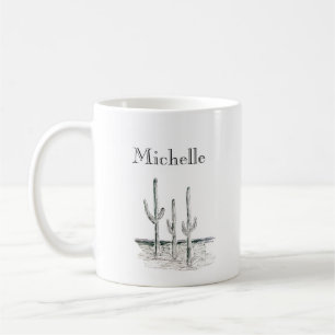 Caneca De Café Desert Cactus Simple Black White Sketch Cof Person
