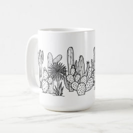 Caneca De Café Deserto Minimalista – Botânica em Tinta Preta