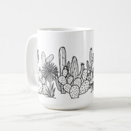 Caneca De Café Deserto Minimalista – Botânica em Tinta Preta