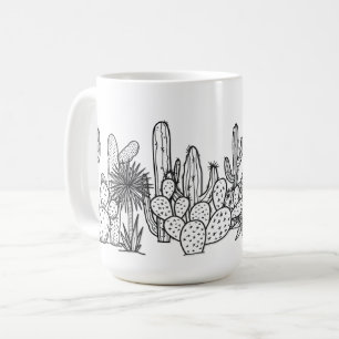 Caneca De Café Deserto Minimalista – Botânica em Tinta Preta