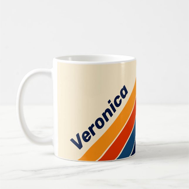 Caneca De Café Deserto Retrô Listras de Arco-Íris com Nome (Esquerda)