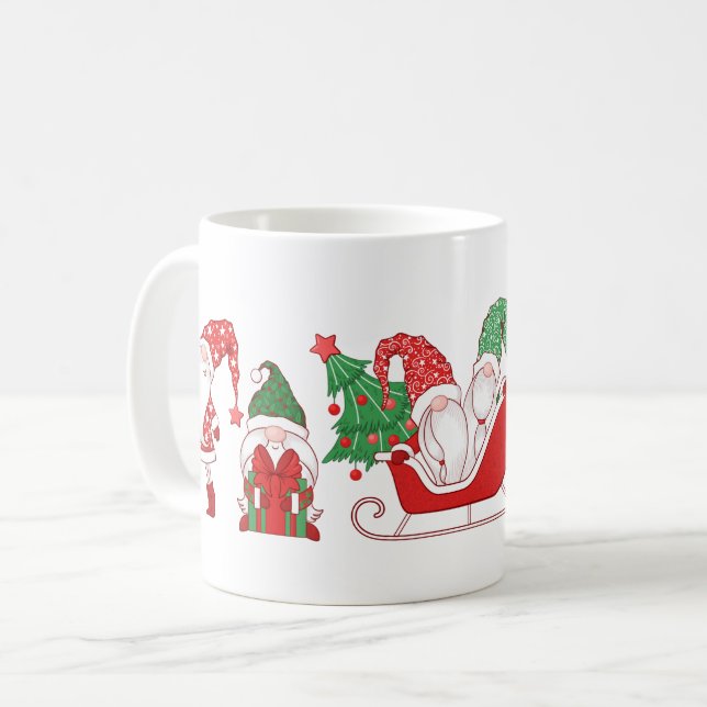 Caneca De Café Desfile de Natal dos Gnomos Trenó e Presentes (Frente Esquerda)