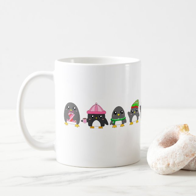 Caneca De Café Desfile de Pinguins (Com Donut)