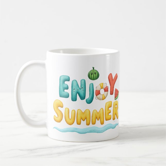 Caneca De Café Desfrute da ilustração de texto de verão (Esquerda)