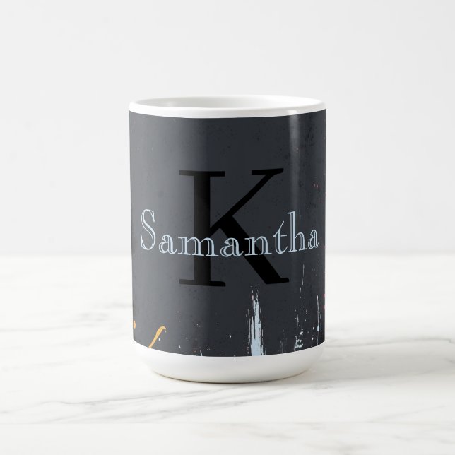 Caneca De Café Design Abstrato com Cores Neon e Nome Personalizad (Centro)