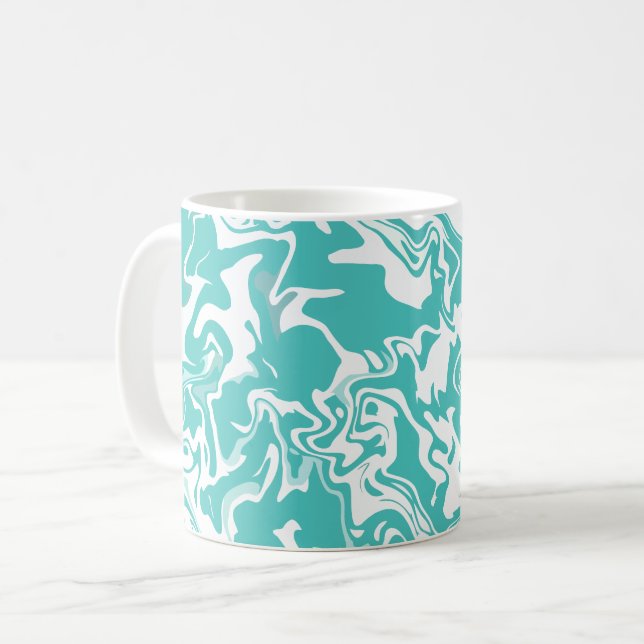 Caneca De Café Design Abstrato de Redemoinho Aqua (Frente Esquerda)