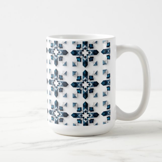 Caneca De Café Design abstrato geométrico em azul e branco (Direita)