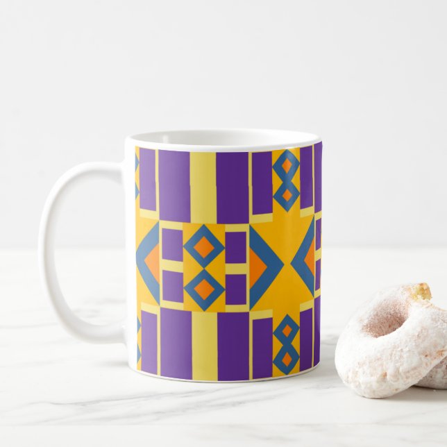 Caneca De Café Design Abstrato Laranja e Roxo com Diamantes (Com Donut)