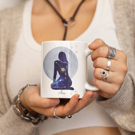 Caneca De Café Design Azul Feminino do Zodíaco de Áries