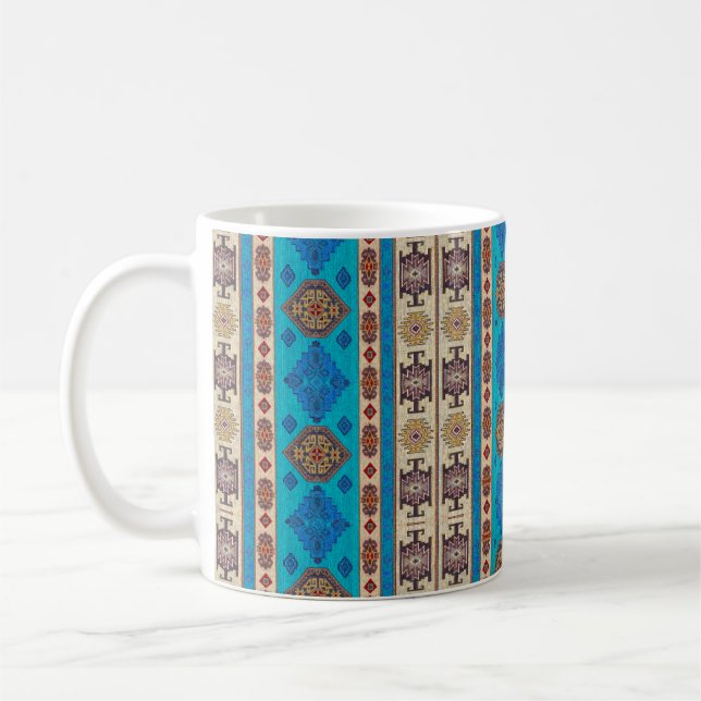 Caneca De Café Design azul oriental e castanho (Esquerda)