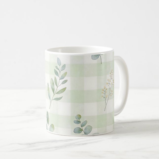 Caneca De Café Design Botânico Verde Salvia Sem Costura (Frente Esquerda)