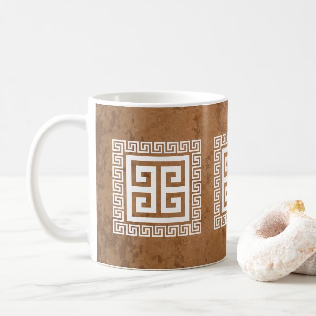 Caneca De Café Design branco de padrão-chave grego (Com Donut)