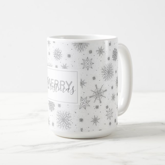 Caneca De Café Design Branco Silver Snowflakes (Frente Esquerda)