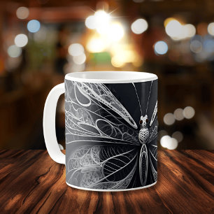 Caneca De Café Design cerâmica de borboletas brancas e pretas