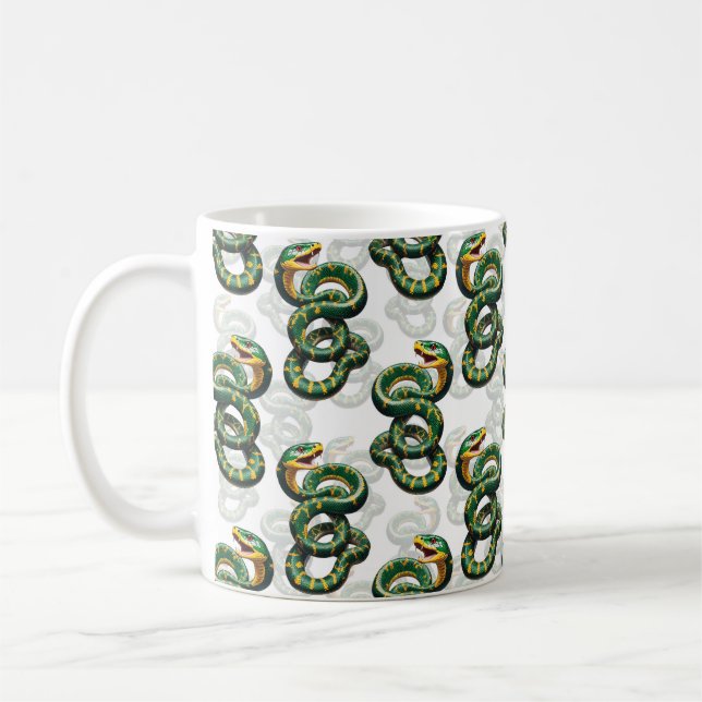 Caneca De Café Design Cobra de padrão de fundo branco (Esquerda)