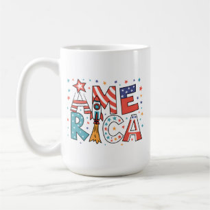 Caneca De Café Design Colorido com Texto América e Estrelas