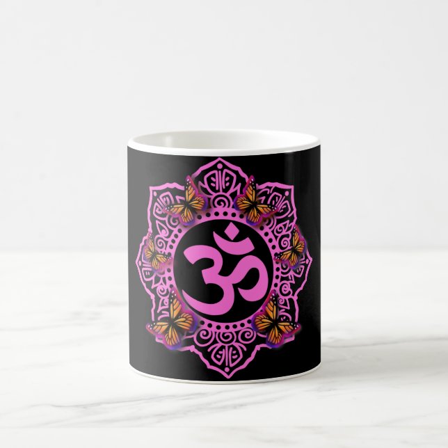 Caneca De Café Design cor-de-rosa elegante com borboletas Monarca (Centro)