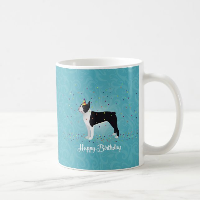 Caneca De Café Design de Aniversário Feliz de Boston Terrier (Direita)