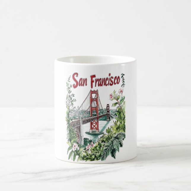 Caneca De Café Design de Aquarela da ponte de Ouro San Francisco (Centro)