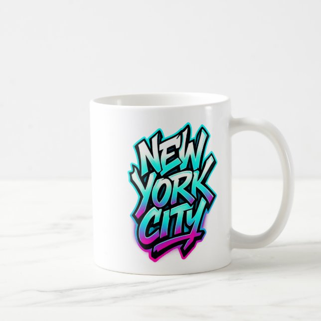 Caneca De Café Design de Arte Nova Iorque Neon Grafite (Direita)