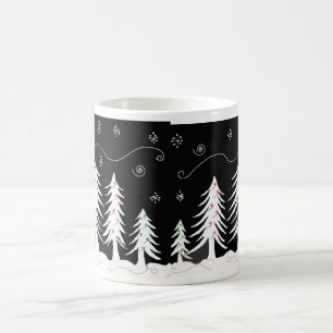 Caneca De Café Design de Árvore de Natal Preta e Branca