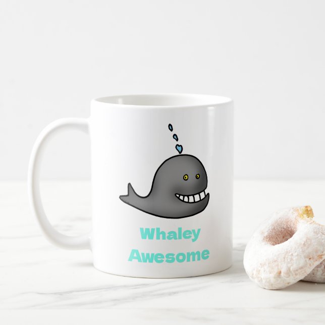 Caneca De Café Design de Baleia Engraçada e Incrível com Trocadil (Com Donut)