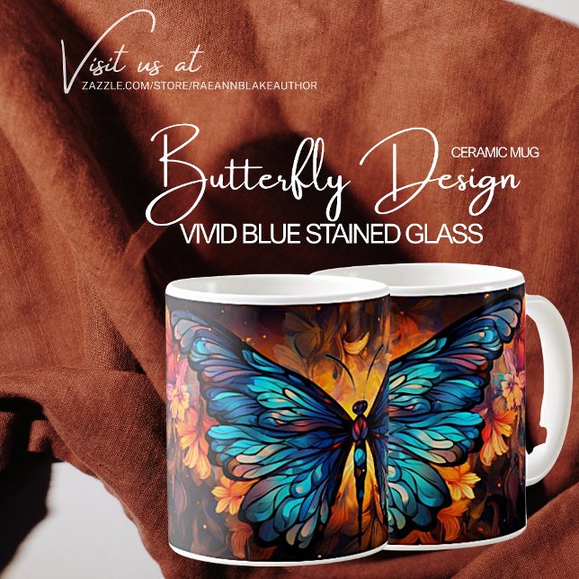 Caneca De Café Design de borboleta de vidro azul vívido (Criador carregado)