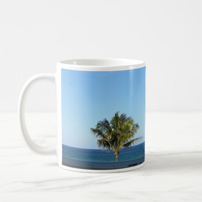 Caneca De Café Design de Brilho Matinal do Oceano com Palmeira Tr (Esquerda)