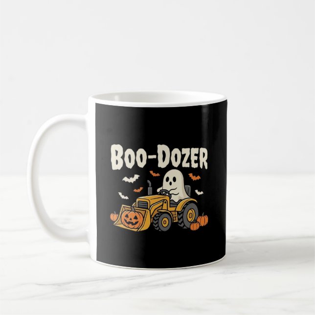 Caneca De Café Design de Bulldozer Fantasma de Halloween Boo-Doze (Esquerda)