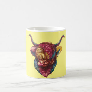 Caneca De Café Design de cabeça de arco-íris engraçado de vaca da