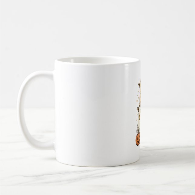 Caneca De Café Design de Camisa de Halloween Girafa Fantasma Abób (Esquerda)