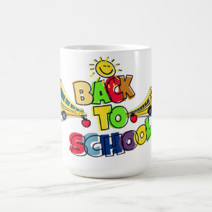Caneca De Café Design de Cartoon Colorido de Volta às Aulas com E