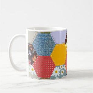 Caneca De Café Design de Coloração das Flores de Hexágono Colorid