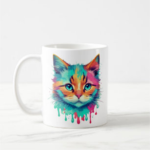 Caneca De Café Design de cor múltipla na face de gato cômodo