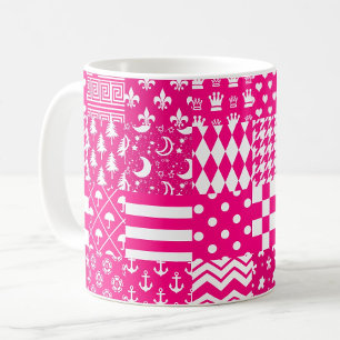 Caneca De Café Design de Correção de Padrões Mistos Brancos Rosa