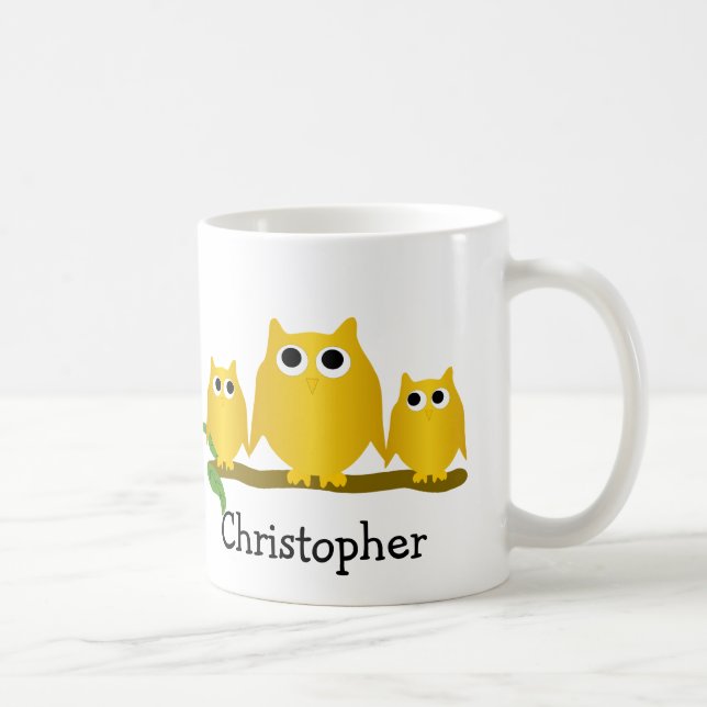 Caneca De Café Design de Corujas Douradas Personalizado (Direita)