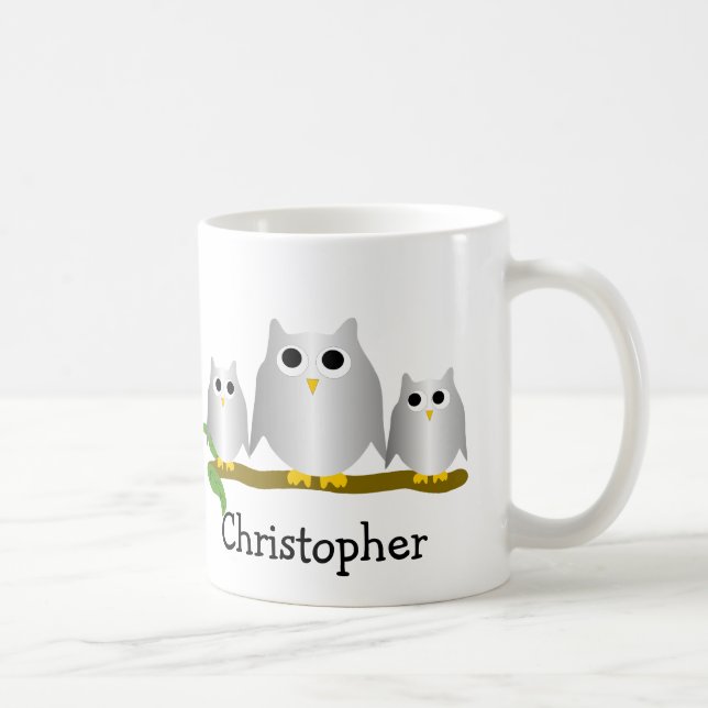 Caneca De Café Design de Corujas Prateadas Personalizado (Direita)