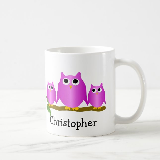 Caneca De Café Design de Corujas Roxas Personalizado (Direita)