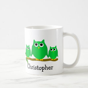 Caneca De Café Design de Corujas Verdes Personalizado