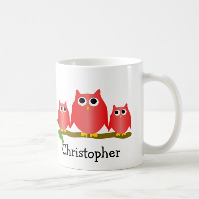Caneca De Café Design de Corujas Vermelhas Personalizado (Direita)