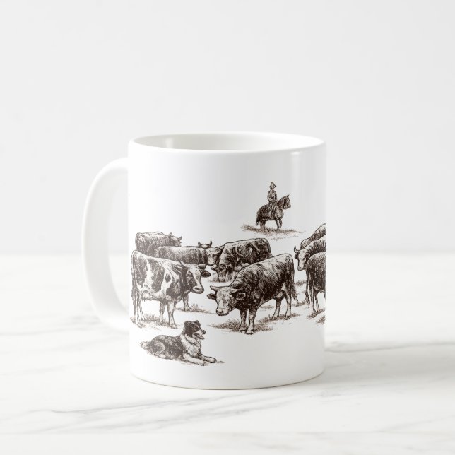 Caneca De Café Design de Cowboy Canino – Roupas para Amantes de C (Frente Esquerda)