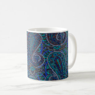 Caneca De Café Design de Damasco de Arte Gráfico de Paisley Azul