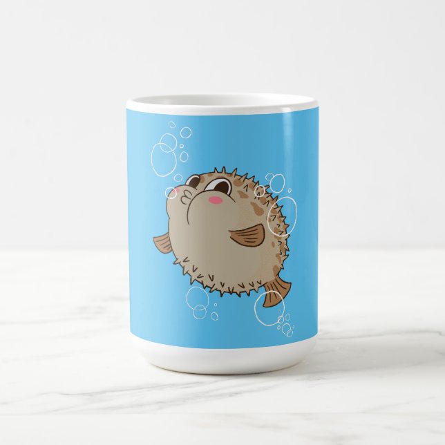 Caneca De Café Design de desenho animado de vida marinha de Fugu (Centro)