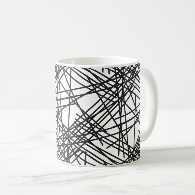 Caneca De Café Design de Efeito de Malha em Linha Preta (Frente Esquerda)