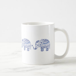 Caneca De Café Design de Elefante Floral com Brilho Azul