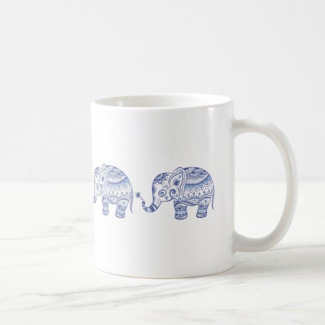 Caneca De Café Design de Elefante Floral com Brilho Azul (Direita)