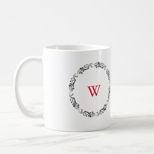 Caneca De Café Design de espiral preto e branco personalizado mon (Esquerda)