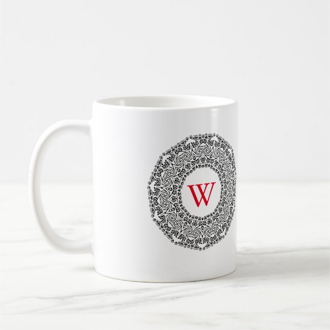 Caneca De Café Design de espiral preto e branco personalizado mon (Esquerda)