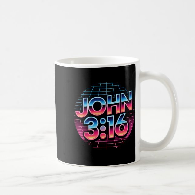 Caneca De Café Design de Fé Cristã Retro dos Anos 80 John 3_16 (Direita)